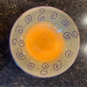 Tabletops Unlimited Ambrosia shallow Serving Bowl Green w/ Purple Swirls